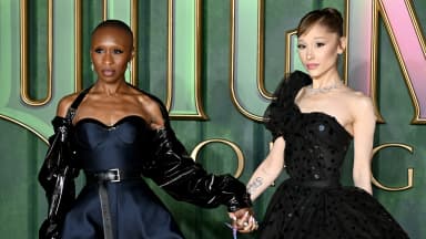 LONDON, ENGLAND - NOVEMBER 10: Cynthia Erivo and Ariana Grande attend the "Wicked: For Good" European Premiere at Cineworld London Leicester Square on November 10, 2025 in London, England.