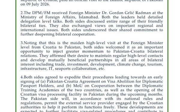 Pakistan and Croatia Sign Joint Communique on Bilateral Cooperation Pakistan and Croatia Sign Joint Communique on Bilateral Cooperation