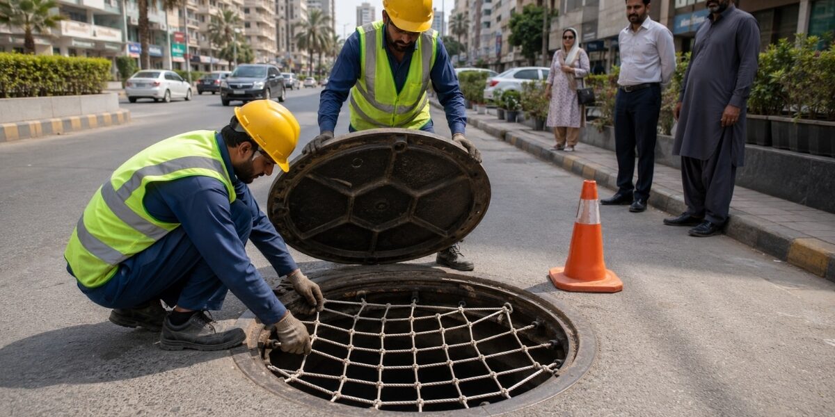 Karachi Launches Safety Nets Under Manholes Karachi Launches Safety Nets Under Manholes