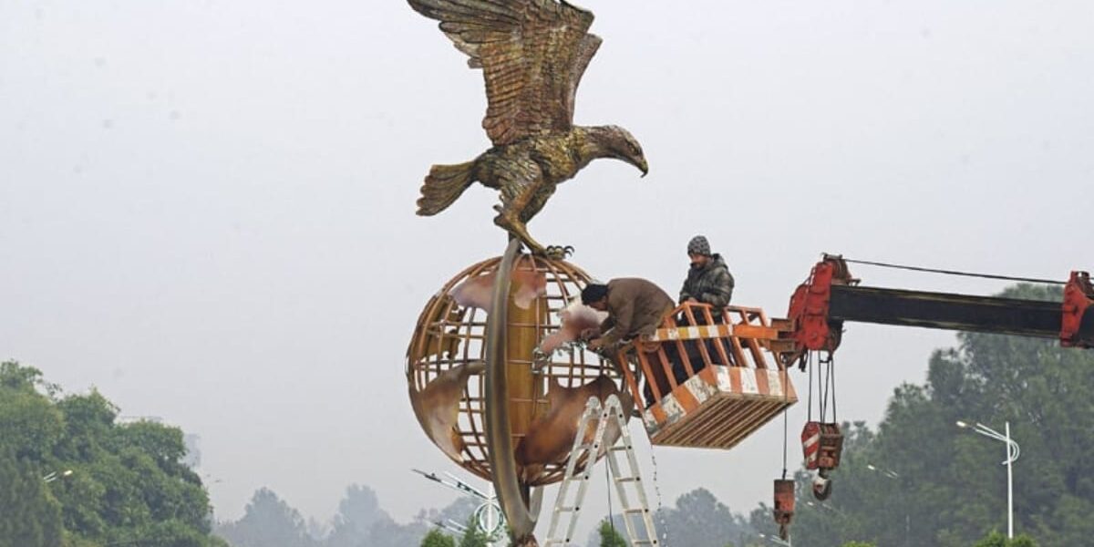 Shaheen Chowk Eagle Monument Damaged by Heavy Rain Shaheen Chowk Eagle Monument Damaged by Heavy Rain