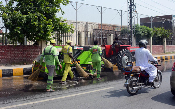 Sanitation workers clean LMQ Road under Saaf Suthra Punjab campaign