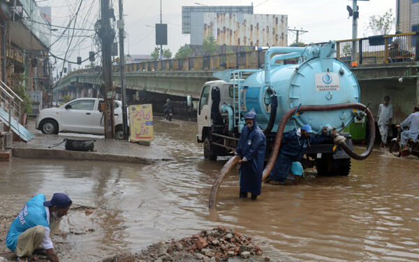 WASA officials tackle rainwater at Khayam Chowk
