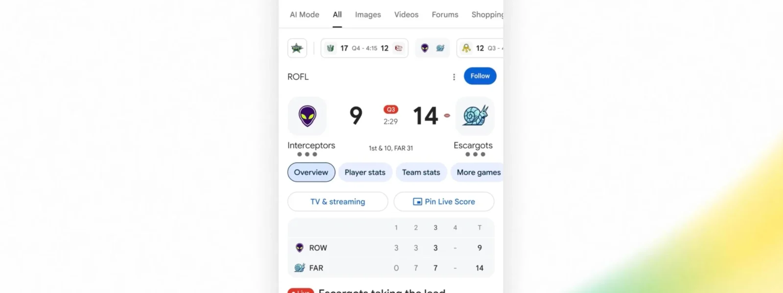 Google enhances search with live NFL updates