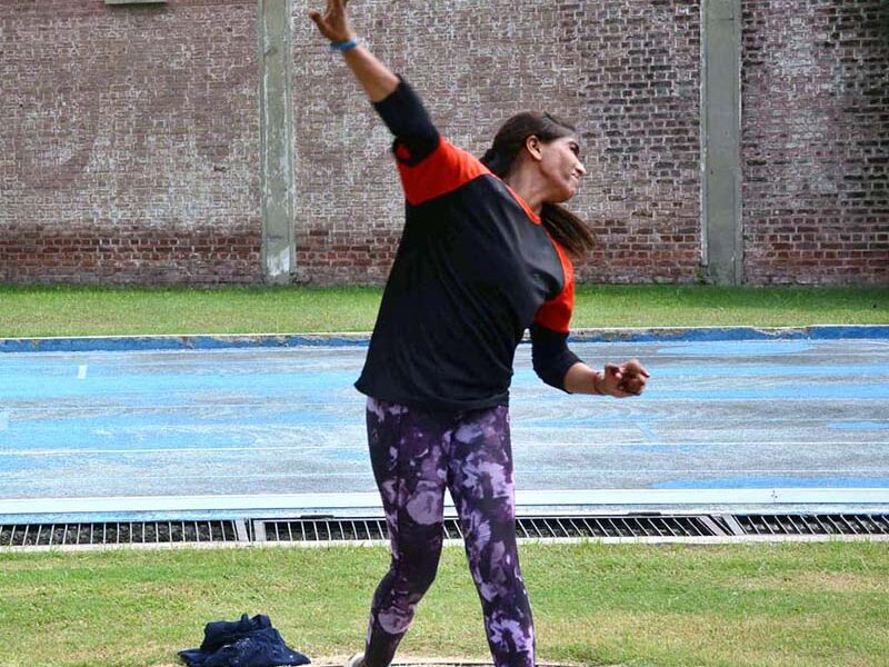 Female athletes compete in shot put at Firdous Track Female athletes compete in shot put at Firdous Track